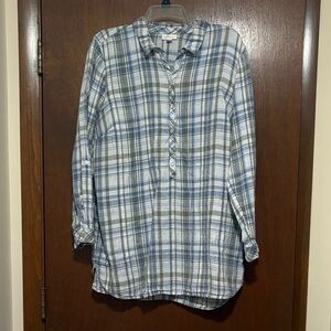 J. Jill Blue and Olive Plaid Tunic Shirt